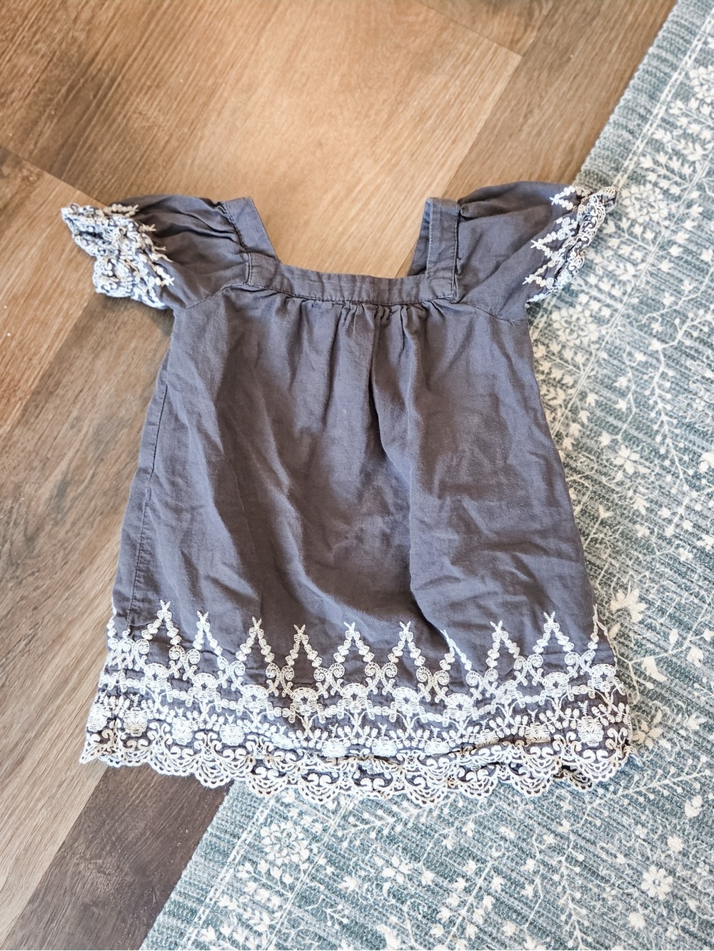 Girls Gray Embroidered Off-Shoulder Dress